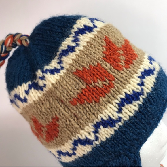 The Collection Royal 100% Wool Fleece Lined Ear Flap Tassel Knit Hat - Picture 5 of 8